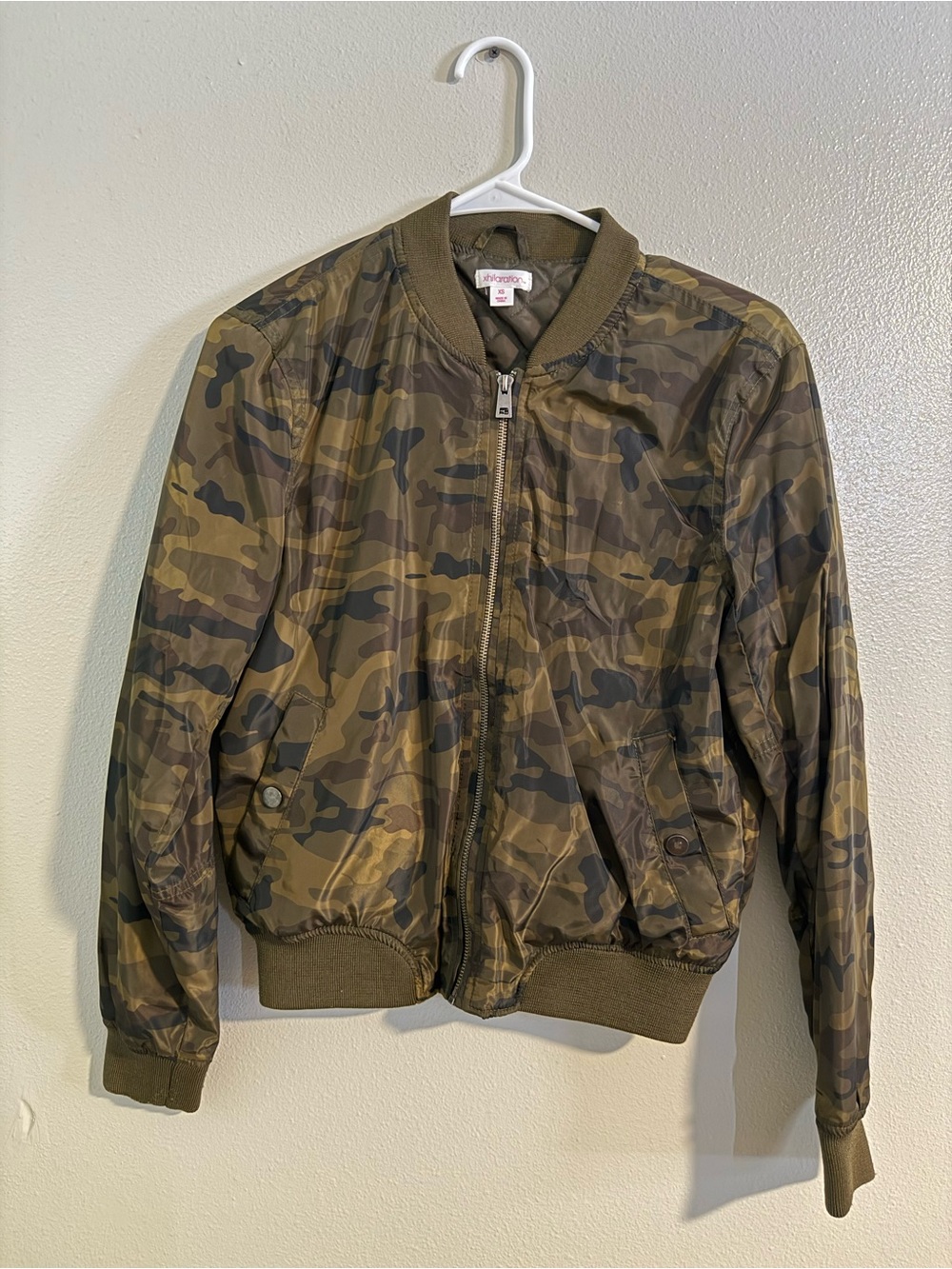 Xhilaration Camo Olive Green Bomber Jacket